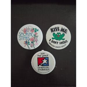 3 Vintage 1970s-80s Anti-Smoking Pins American Cancer Society Smokeout